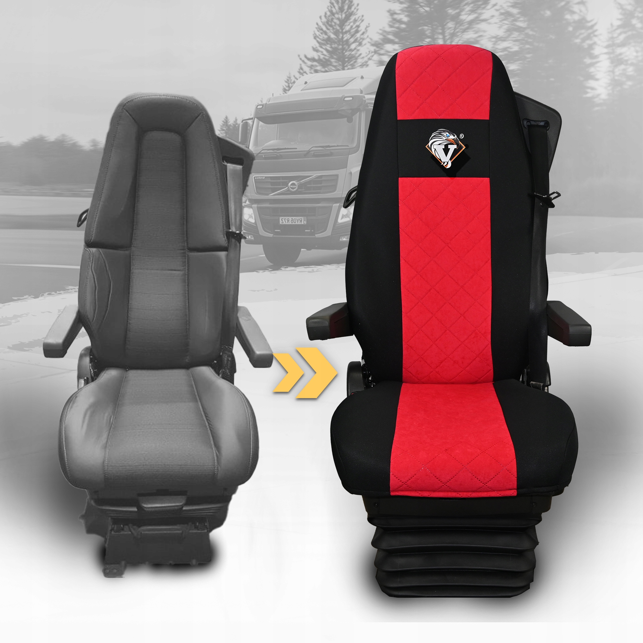 Pokrowce na fotele samochodu ciężarowego tir Volvo FH4 FH5 1 pas czerwony Rodzaj Dedykowane