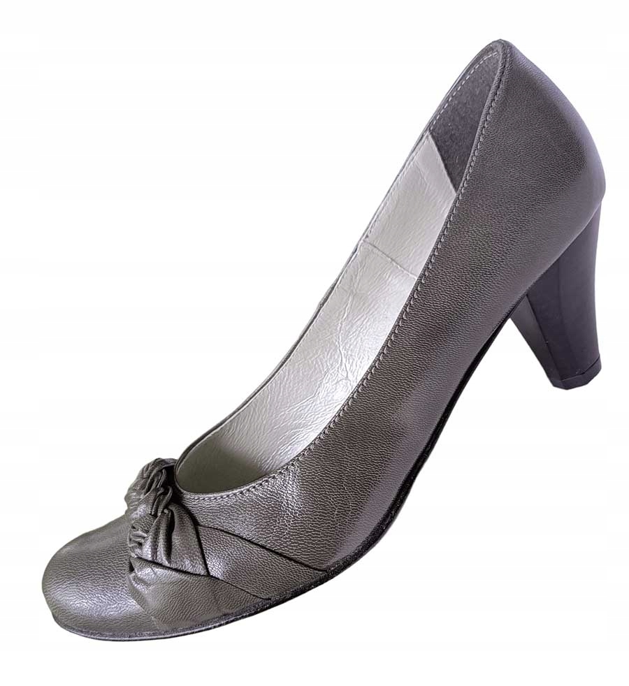 Polobotky na podpatku kožené Laura Messi lodičky přírodní kůže šedé 37