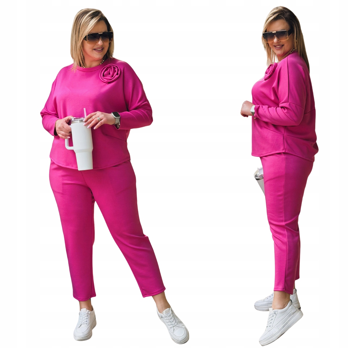 Dres Damski Plus Size Duże Rozmiary Cavaricci Komplet Róża Fuksja