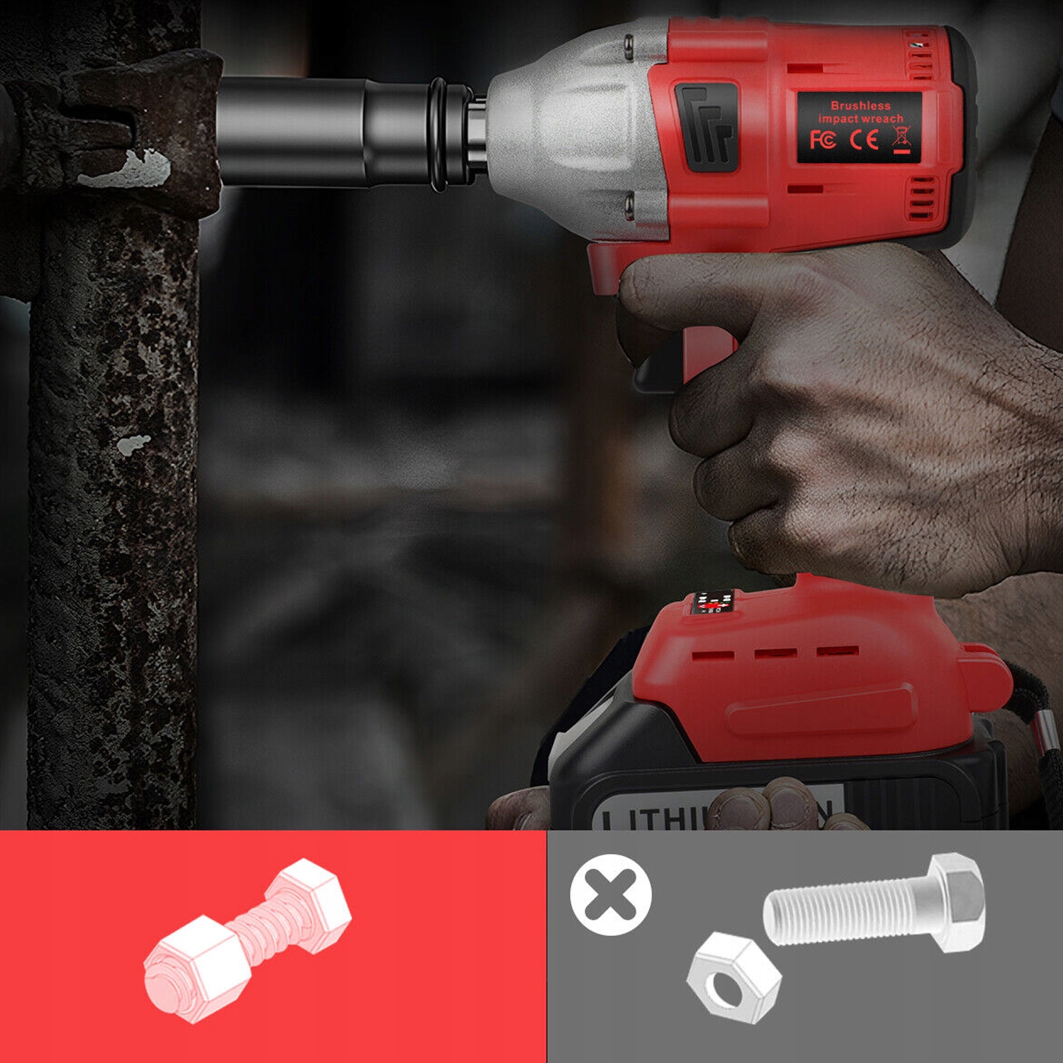 KLUCZ UDAROWY AKUMULATOROWY BEZSZCZOTKOWY DO KÓŁ Z 2×AKU 18V 5.5Ah Rodzaj silnika silnik bezszczotkowy