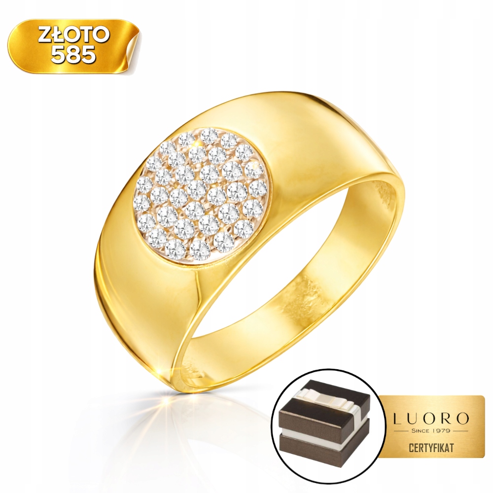 Prstýnek 585 14K S Kroužkem A Zirkony, Šířka 10 MM, R18