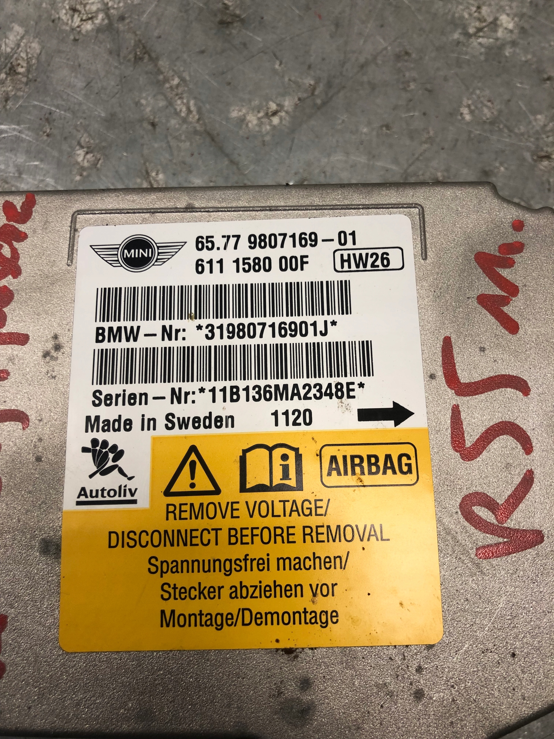 Module SENSOR Airbag MINI R55 9807169