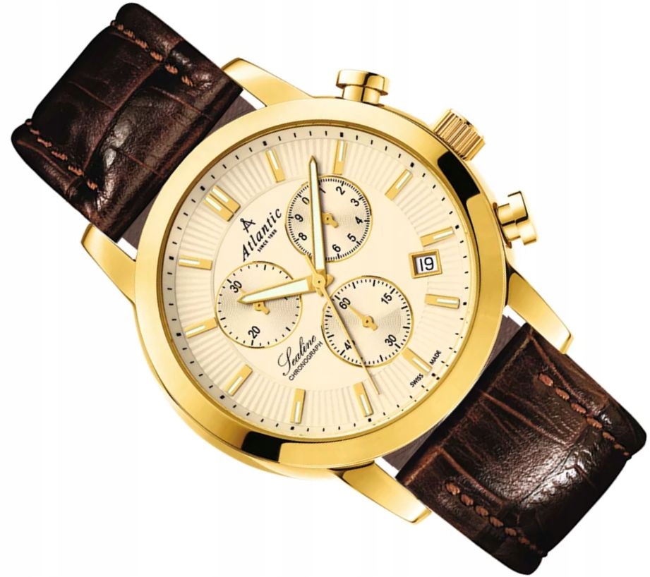 Zlaté Švýcarské Hodinky Atlantic 62450.45.31 Sealine Chrono Pánské Krabička