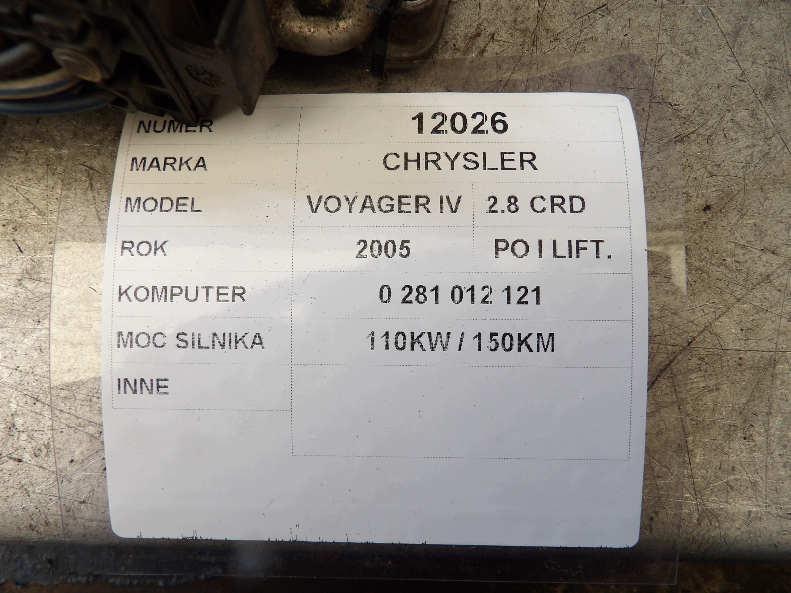 Chrysler Voyager IV 2,8 CRD computer