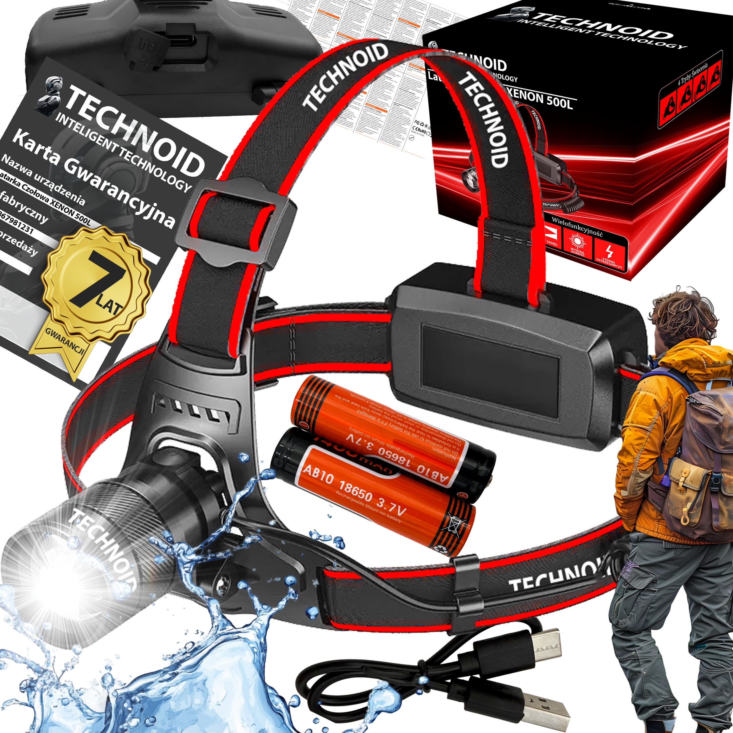 Výkonná Čelovka Technoid Led Velký Dosah 1000M Zoom 5000LM Premium