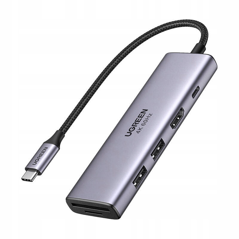 Adaptér 5v1 Ugreen CM511, Usb-c hub na 2x Usb, Hdmi, Usb-c, Tf/sd (šedý)