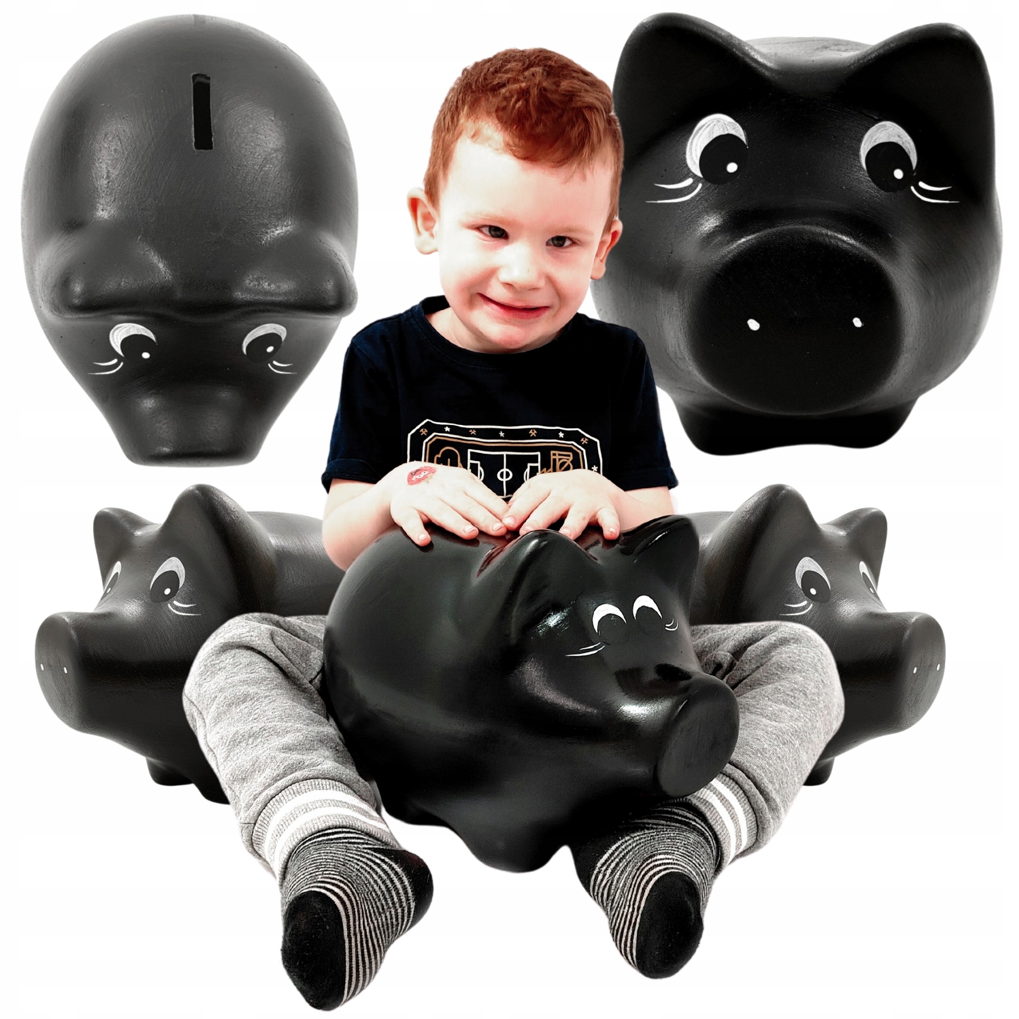 Černá Pokladnička prasátko velké XXL keramické na rozbití pro děti Gigant