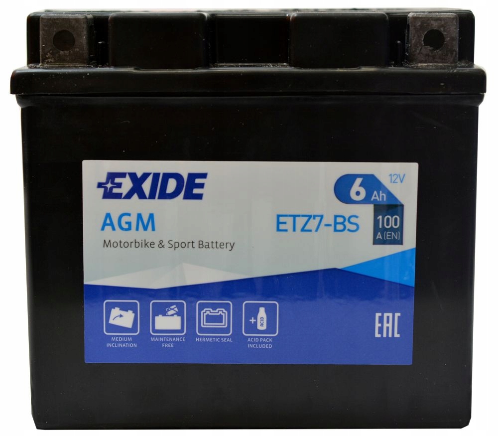 Exide Agm ETZ7-BS YTZ7-BS YTZ7S-BS 12V 6Ah 100A P+