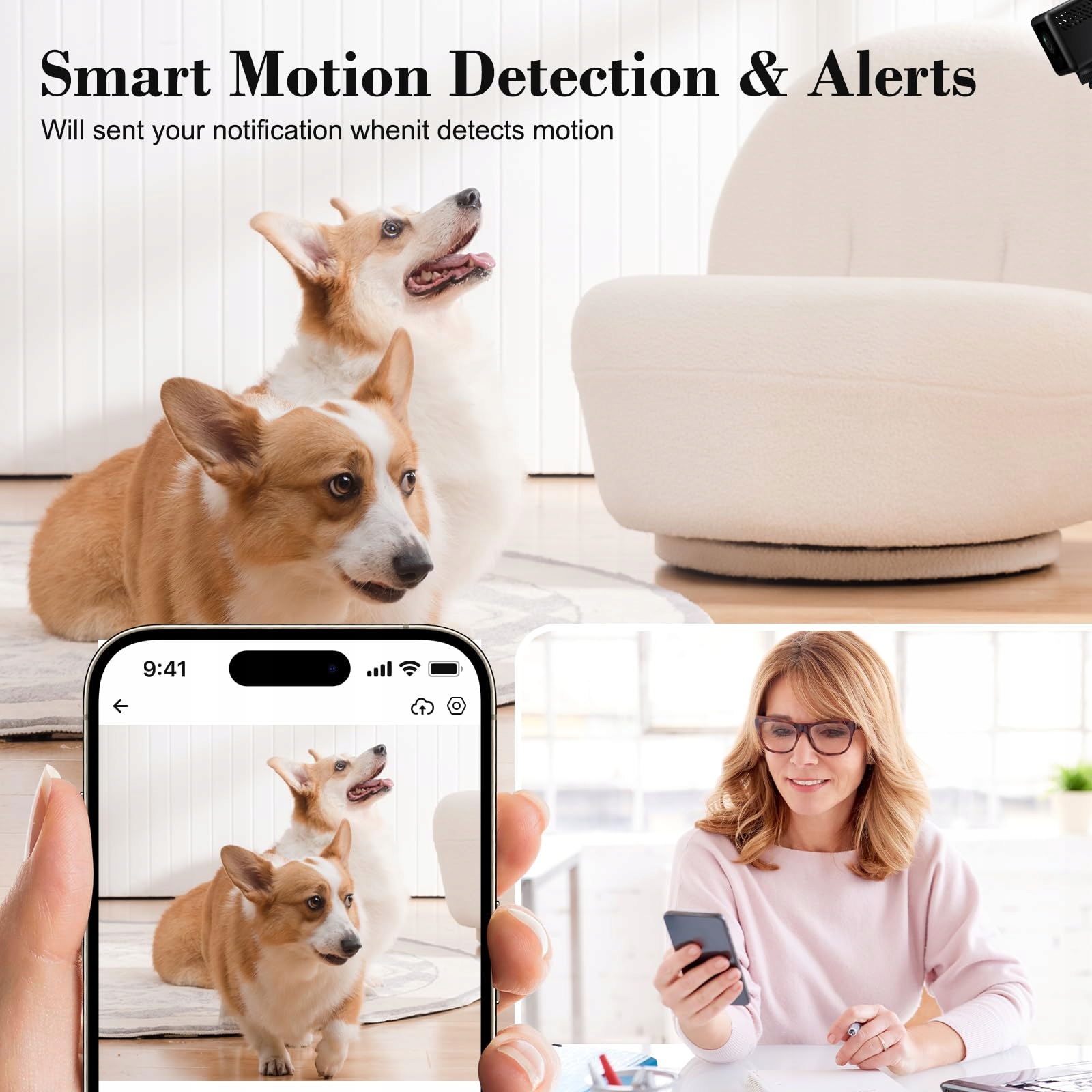 EKJANEPE Mini Kamera 4K WLAN Do Monitoringu Wnętrz Z Detekcją Ruchu — miniatura 3