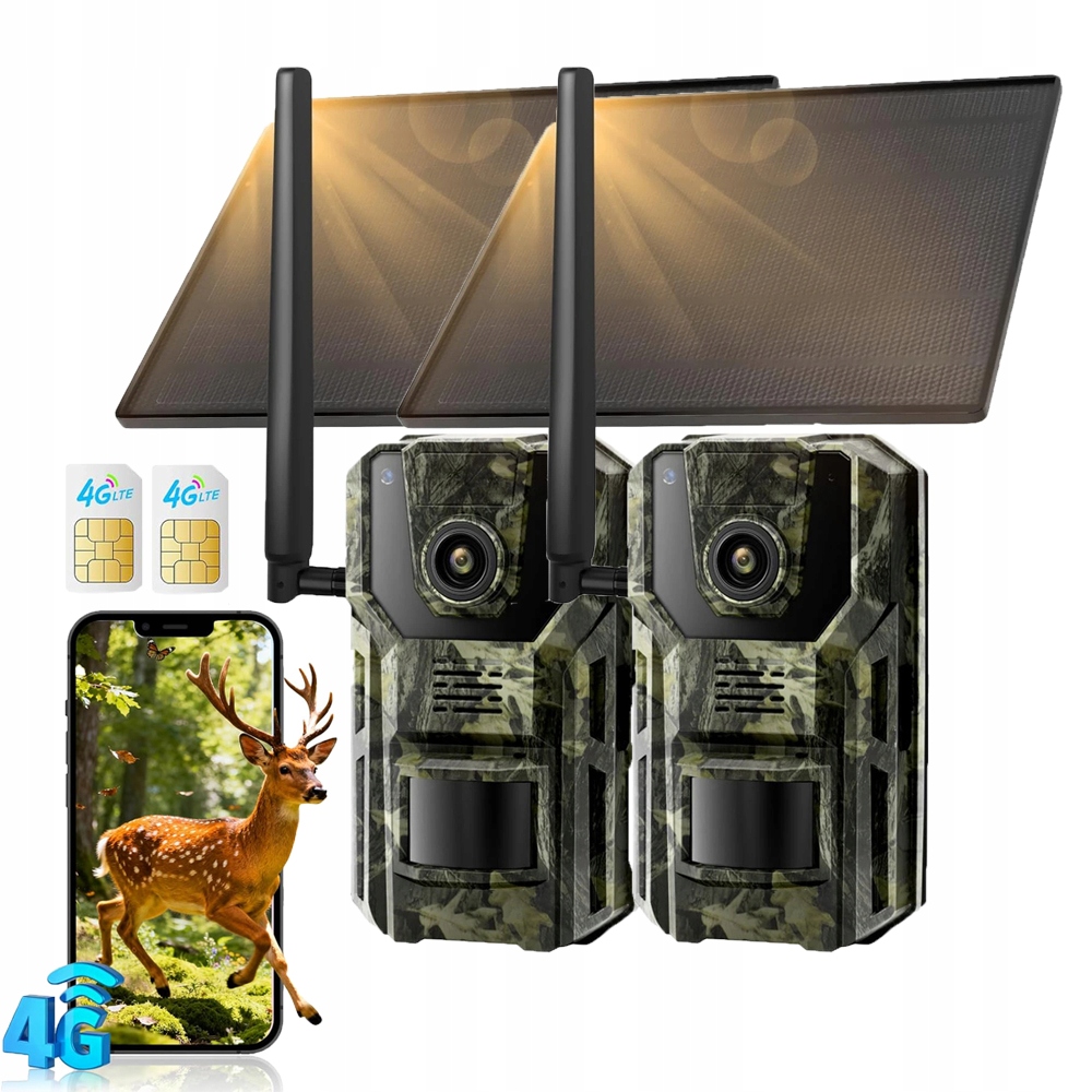 2 kusy 4G lovecká trailová kamera s Sim kartou pro pozorování divokých zvířat