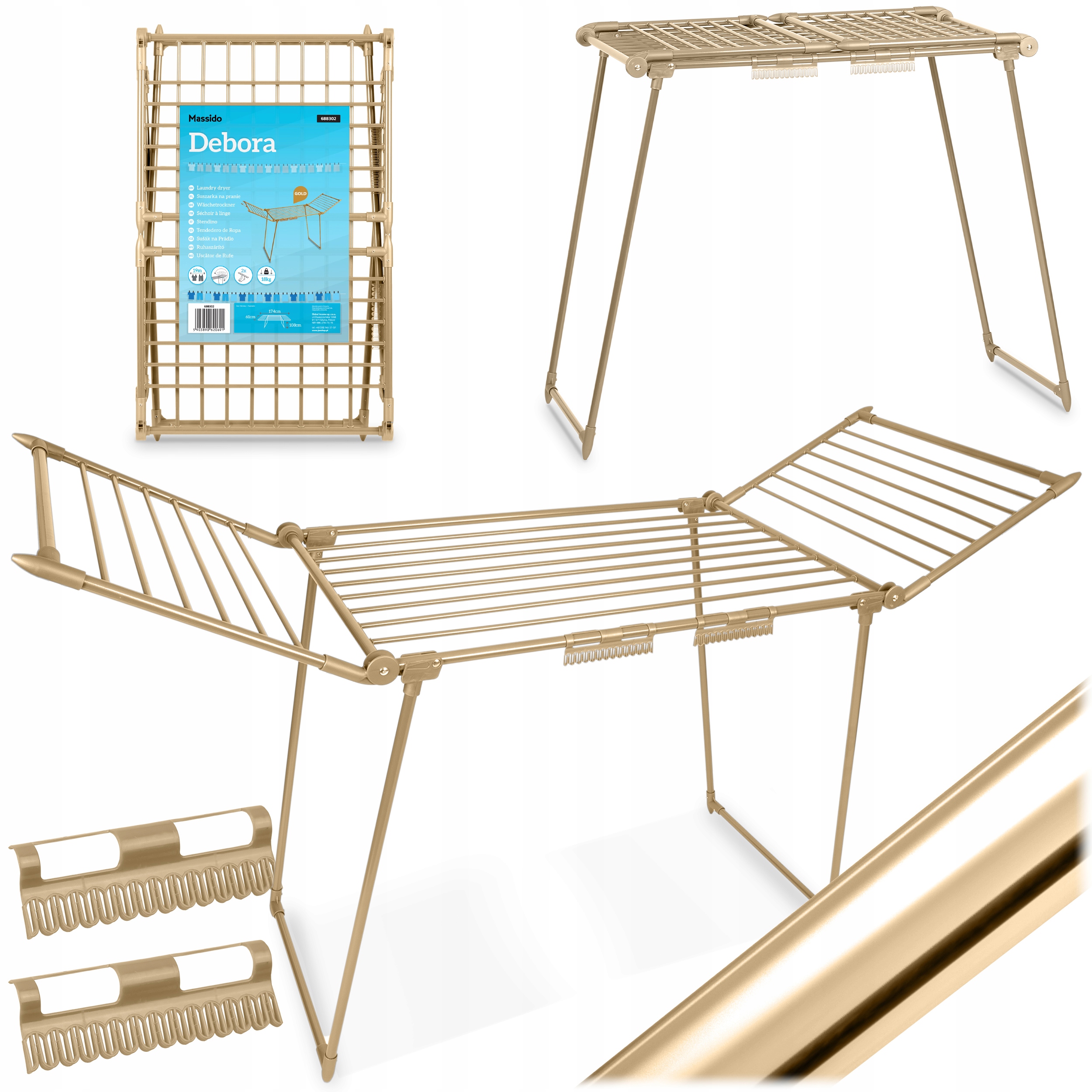 Suszarka Na Pranie 19m Składana Stojąca Do Ubrań Wieszak Na Bielizne Złota