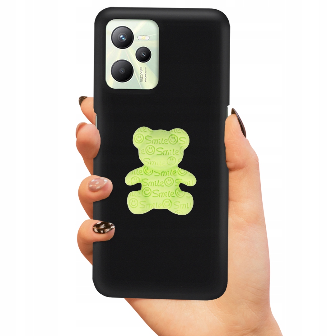 Matné Čierne Puzdro Pre Realme C35 Zelený Medvedík