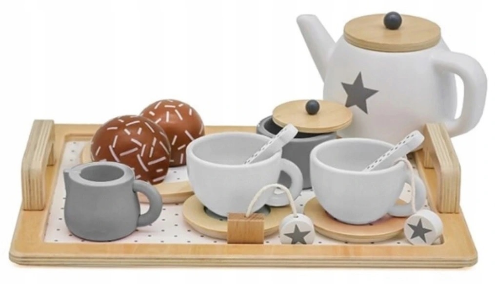 DREWNIANY SERWIS DO HERBATY ZESTAW
