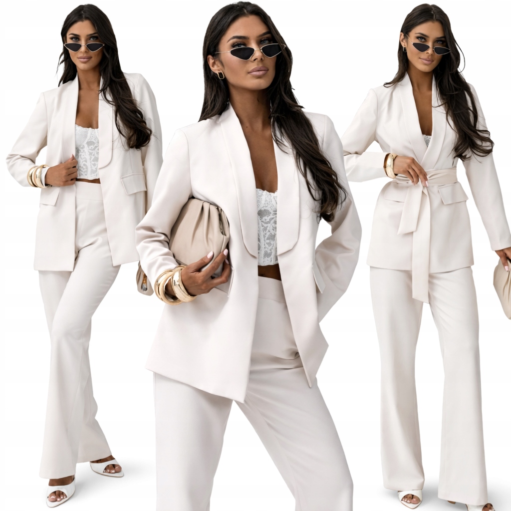 garnitur damski komplet marynarka żakiet spodnie Beżowy XL 42