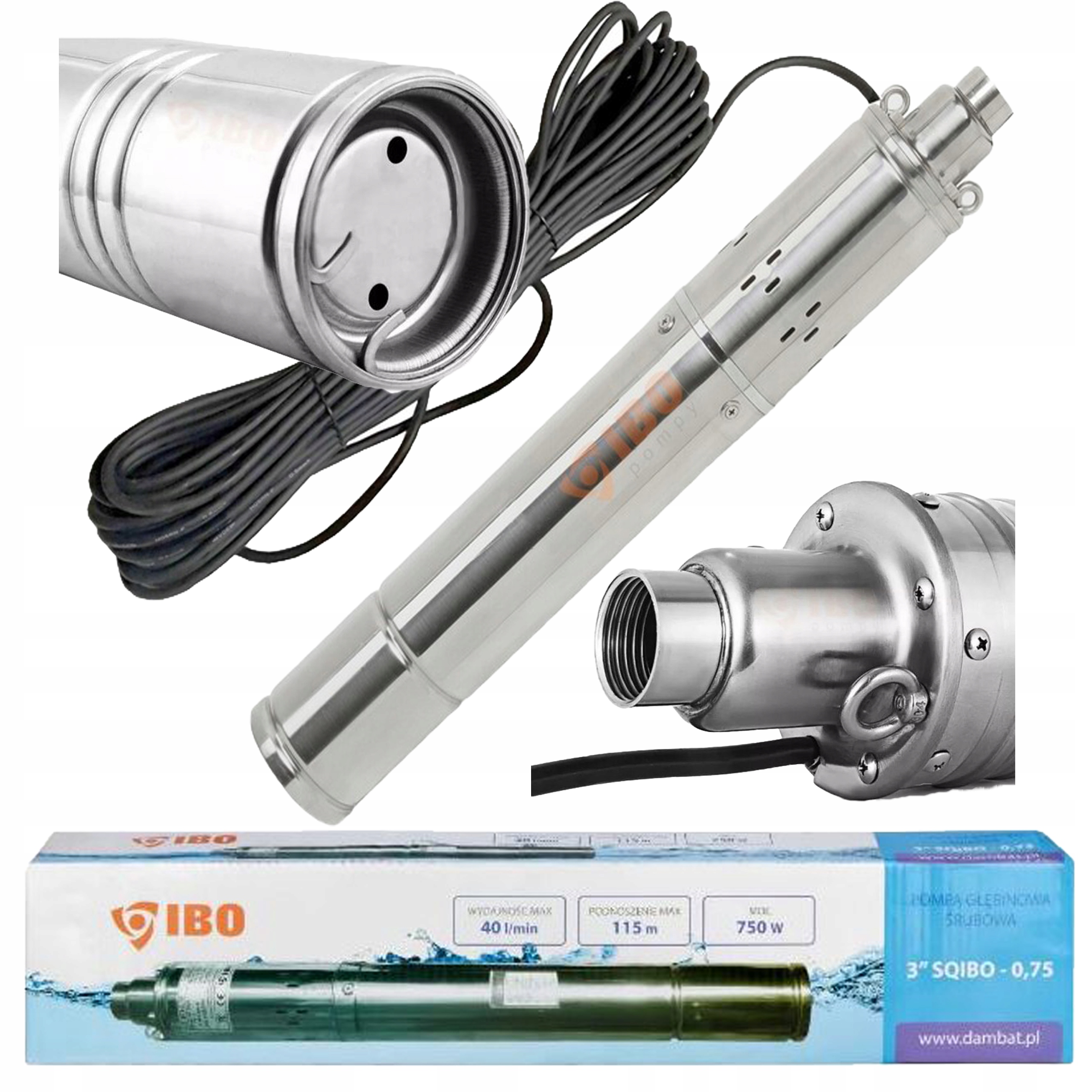 Pompa głębinowa wąska 3" Sqibo 0,75 Ibo z Kablem 25m Energooszczędna!