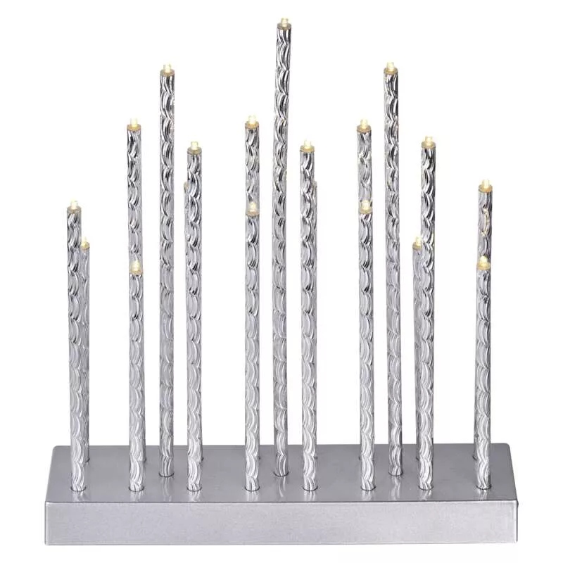 

Świecznik srebrny 19 Led 28 cm 3x Aa ciepła biel