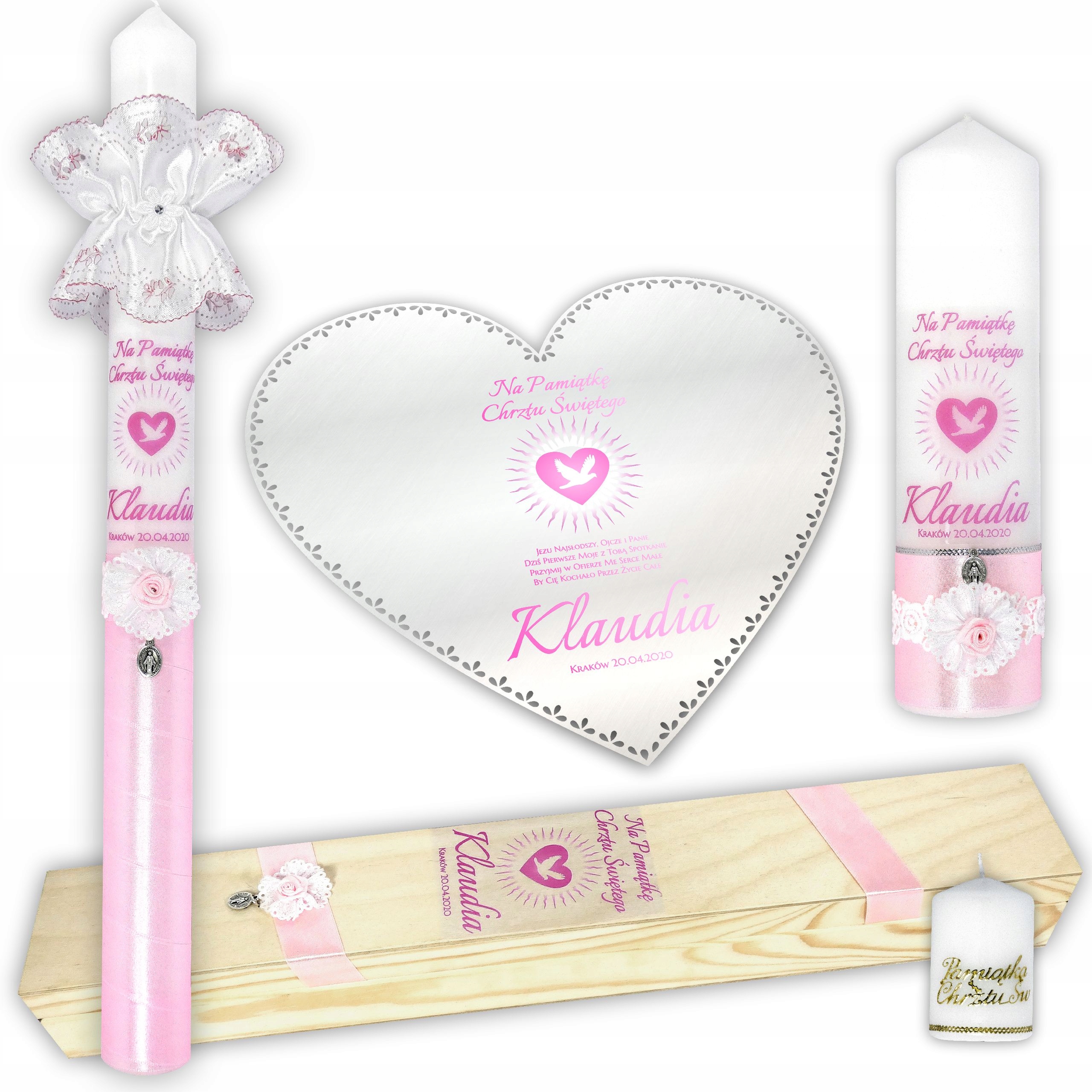 ŚWIECA I SZATKA NA CHRZEST STOŁOWA PUDEŁKO+PREZENT