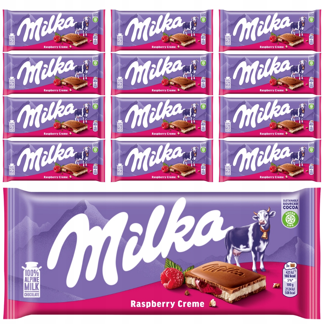 Milka Czekolada mleczna Raspberry Creme 100 g x 12 sztuk