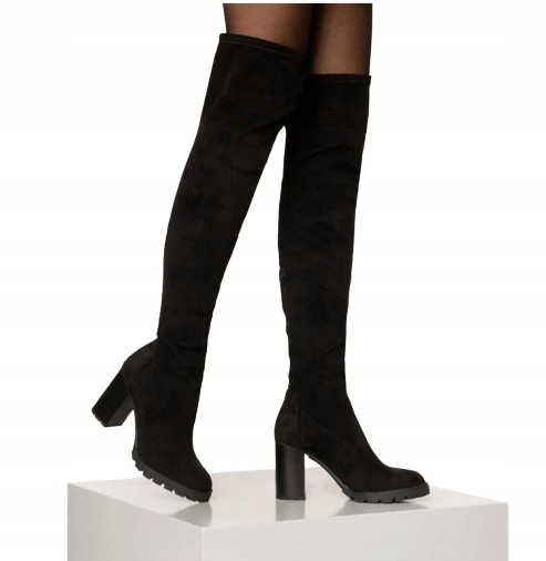 Buffalo Černé Klasické Kozačky Za Koleno Na Podpatku 39 T7H