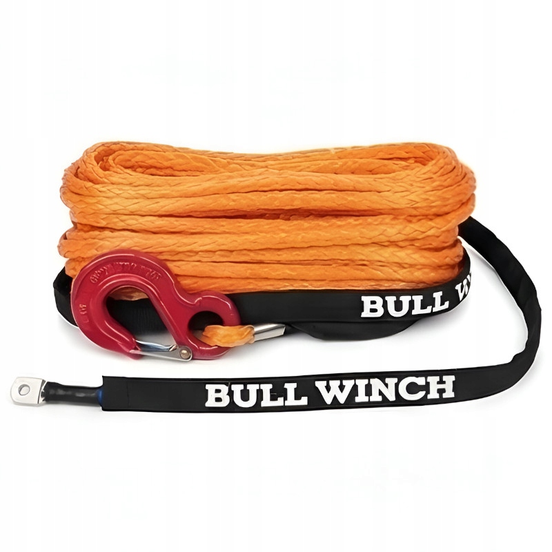 Lina Syntetyczna Do Wyciągarki 10mm Dyneema z Hakiem 28m orange BullWinch