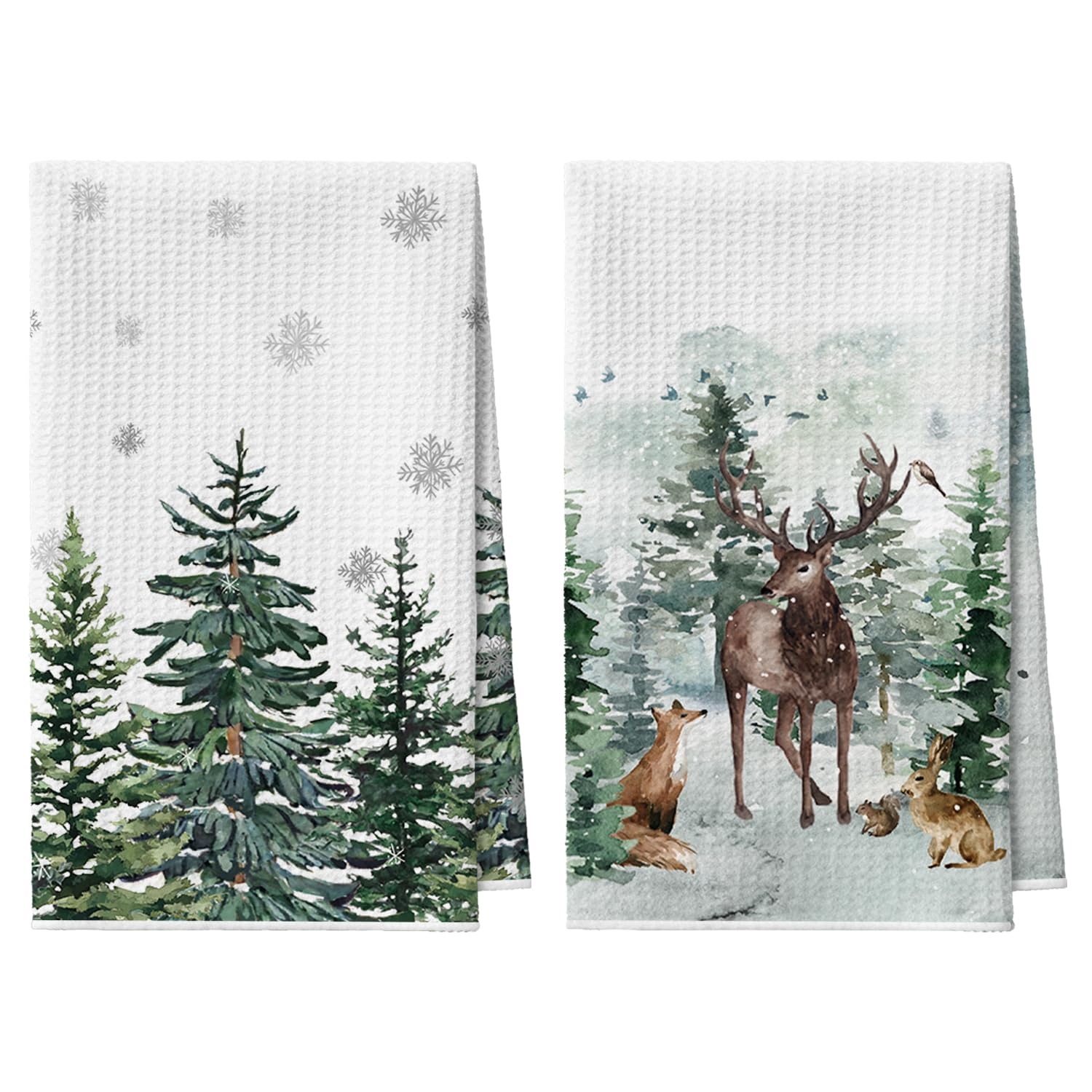 Kuchyňské Utěrky Vánoční 2 Ks 42X65 CM Zelený Jelen Liška Vánoční Stromek