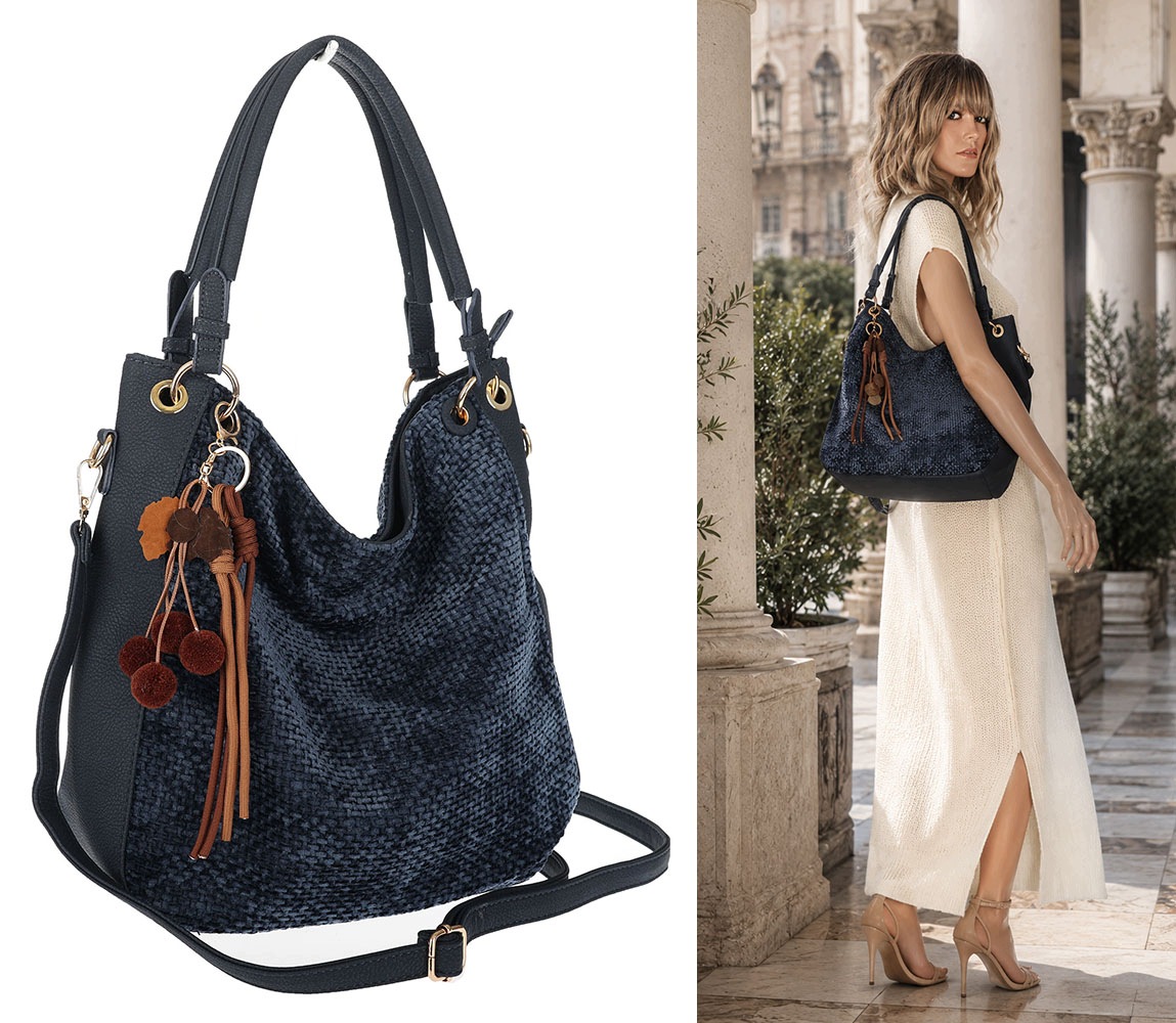 Dámská kabelka shopper semišová kabelka přes rameno LH622 Tmavě modrá