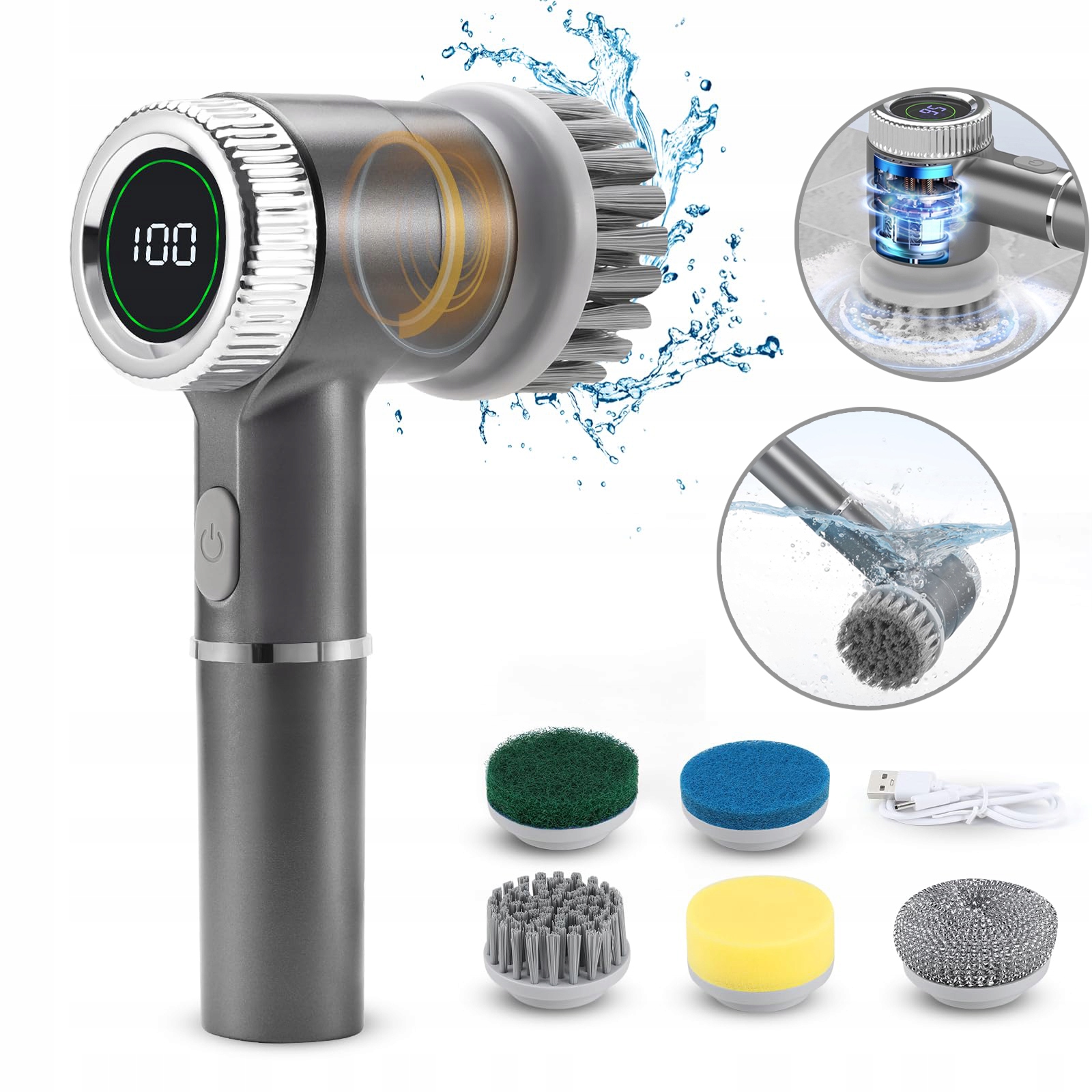 Levně Elektrický Čistící Kartáč 5v1 Na Koupelnu, Podlahy, Spáry, Bazén