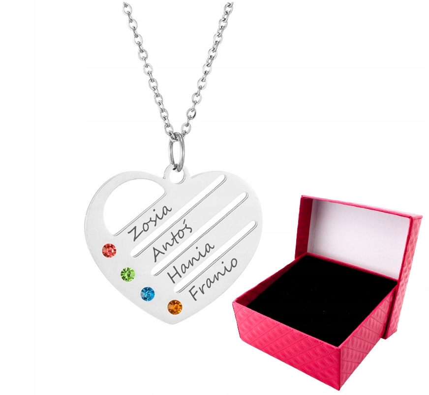 

Srebrny Naszyjnik serce, cyrkonie Z Grawerem