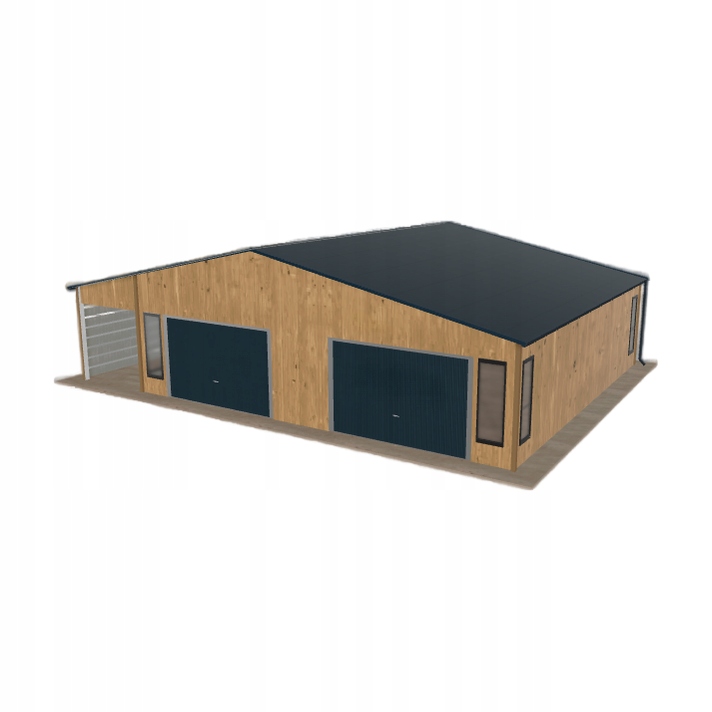 Plechová garáž 9x8.5 m s přístřeškem Světlý ořech
