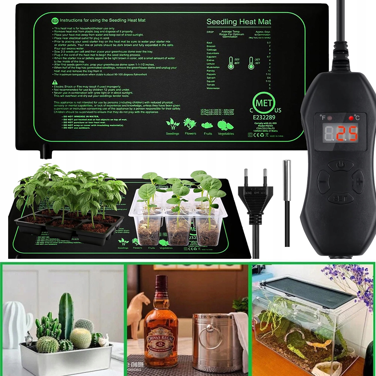 Levně Topný Rohož Pro Plazy Rostlin Voděodolná A Ohnivzdorná 52 x 24 cm