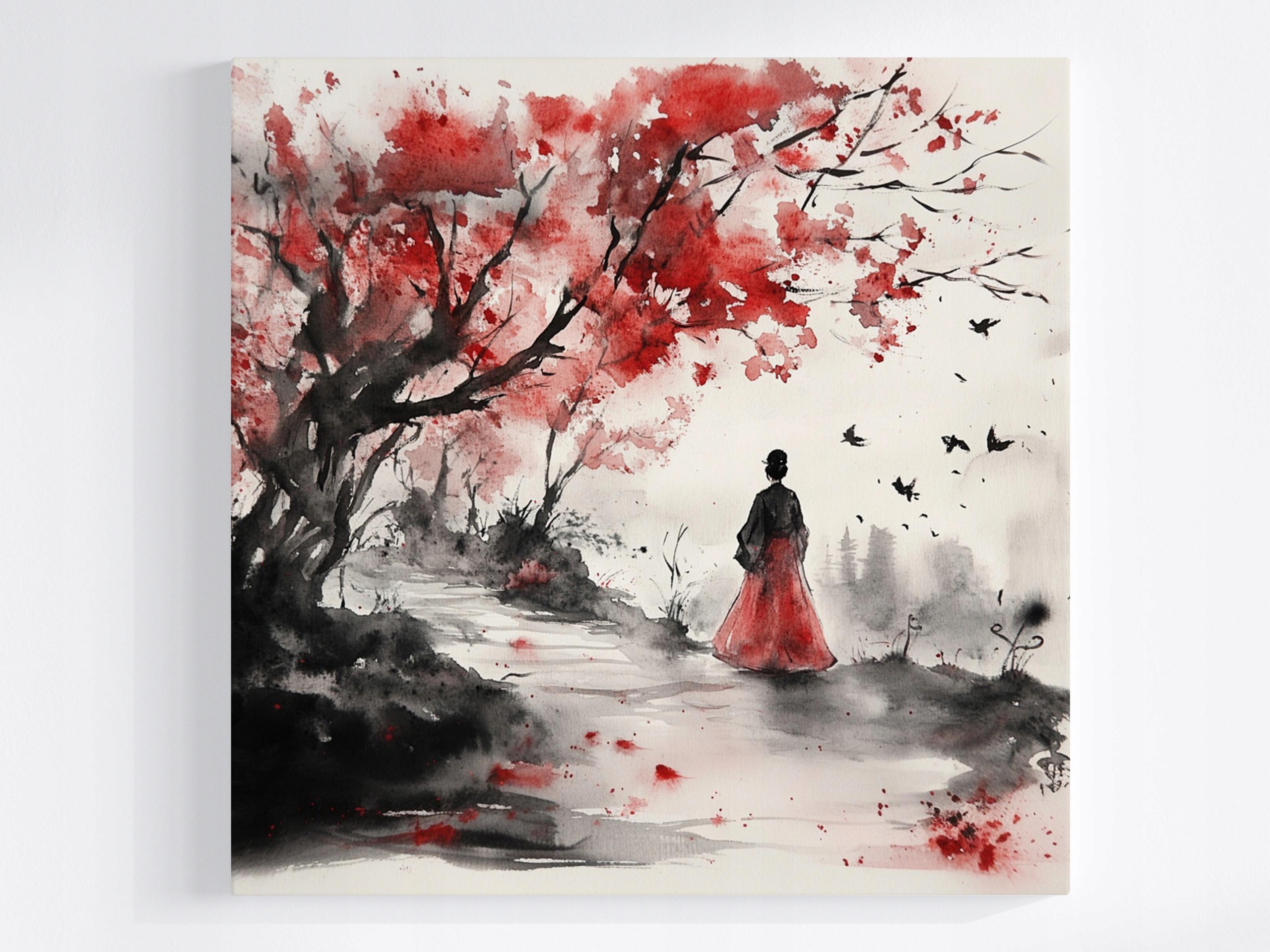 Obraz Na Plátně Canvas Krajina Japonsko Asie Žena Dřevo Procházka 80x80