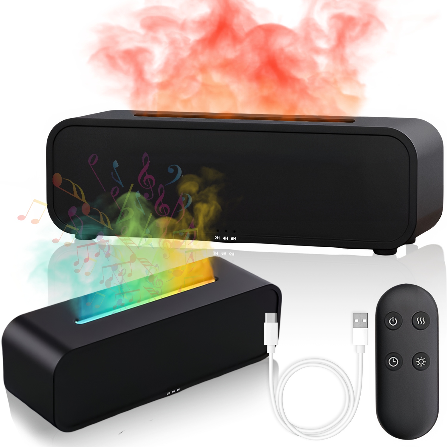 Nawilżacz Powietrza Dyfuzor Zapachowy Led Aromaterapia Efekt Ognia Kominek