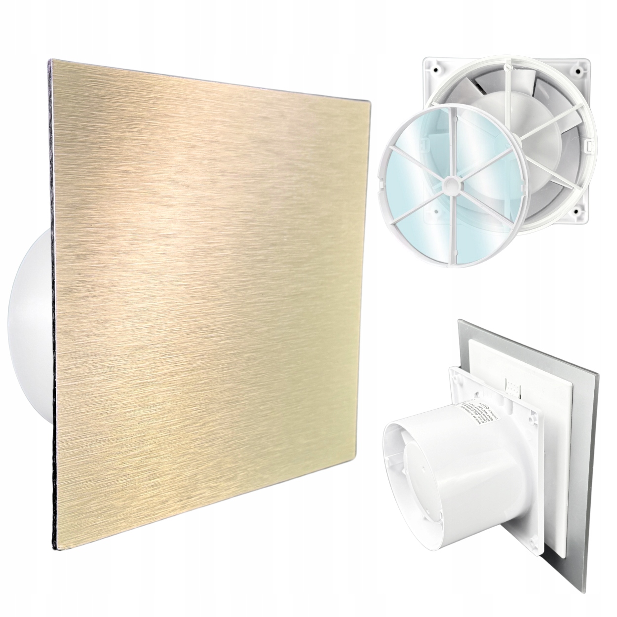 Koupelnový ventilátor dRim fi100 Zpětný Ventil Přední Strana Zlatý kartáčovaný