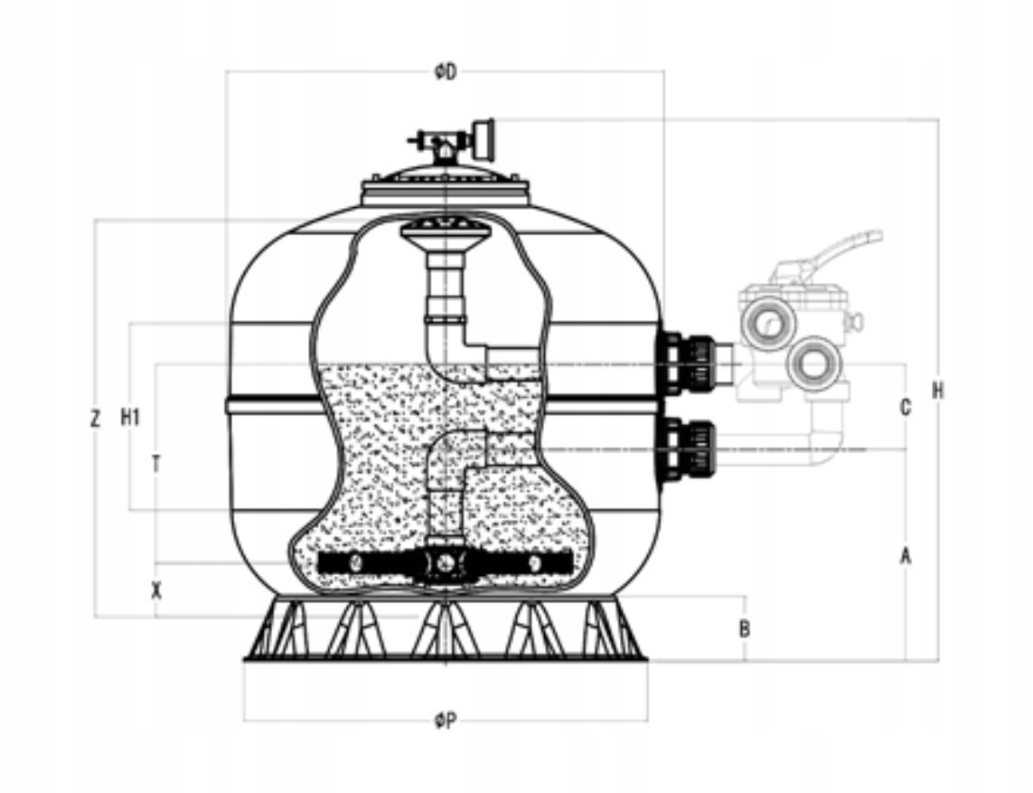 Filtr piaskowy do basenów RIVALTA 450 z bocznym zaworem 6-drogowym 7,5m3/h Kod producenta 1080072
