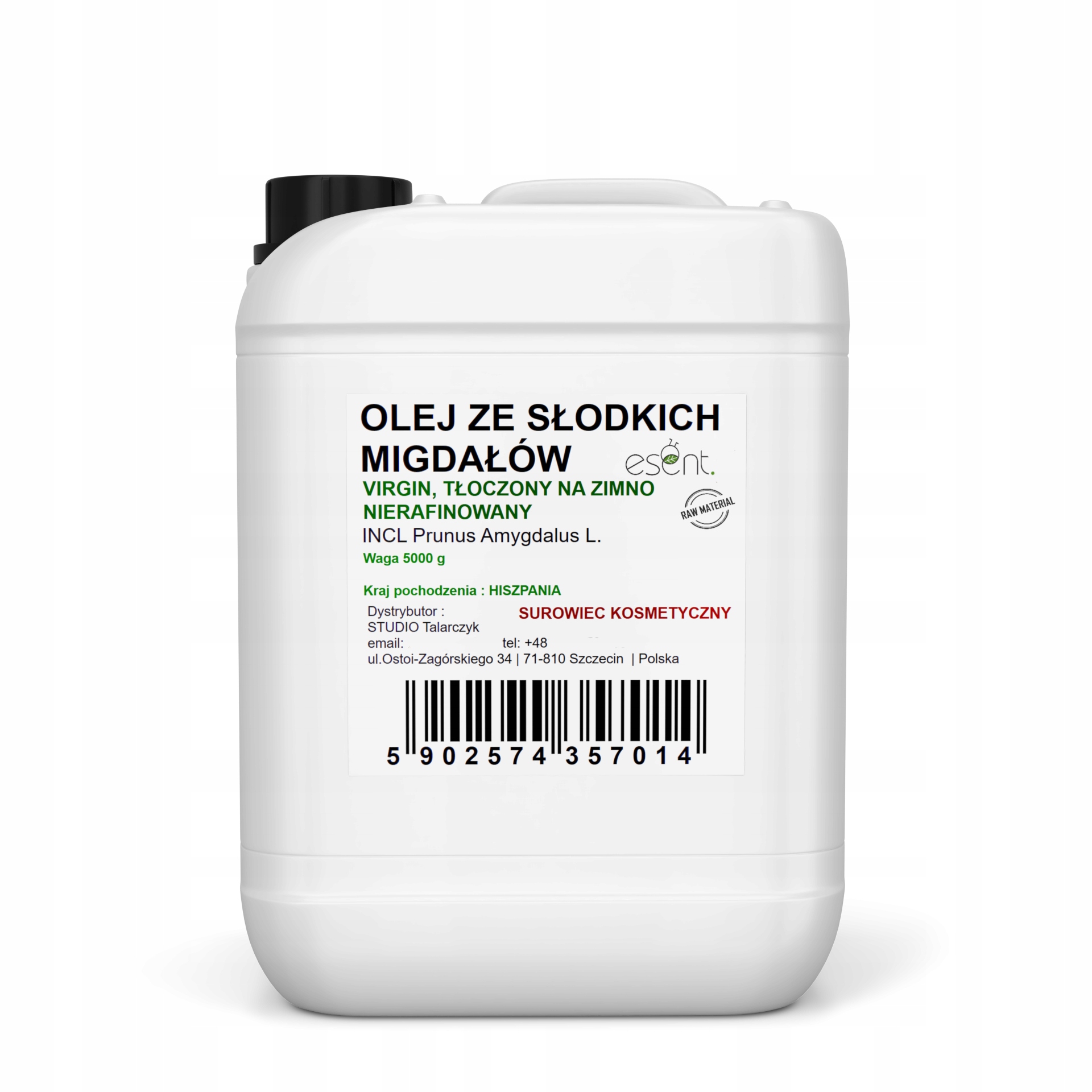 Olej ze sladkých mandlí Virgin, lisovaný za studena, 5000 g.