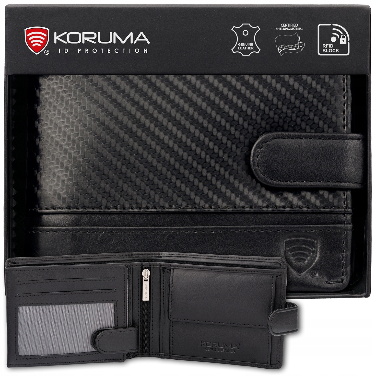 Prostorná pánská kožená peněženka proti krádeži s ochranou Rfid Carbon Koruma