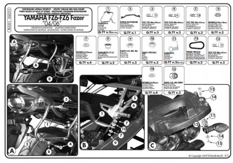 Kappa Rošt Bočných Kufrov Monokey Side Yamaha FZ6 Fazer (04-06) Zadný