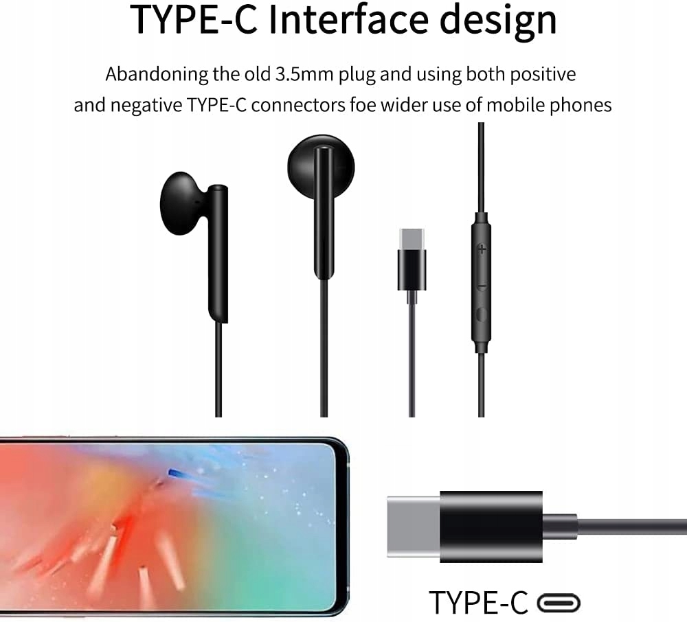 Słuchawki Douszne Przewodowe USB C + Kabel USB C Model TC-01