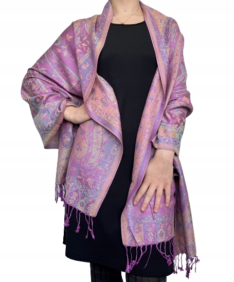 

Szal wzorzysty z frędzlami Dwustronny 100% wiskoza