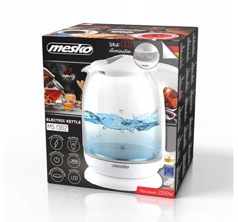 Czajnik szklany MS 1302 white 1,7L - szybkie gotowanie 2200W