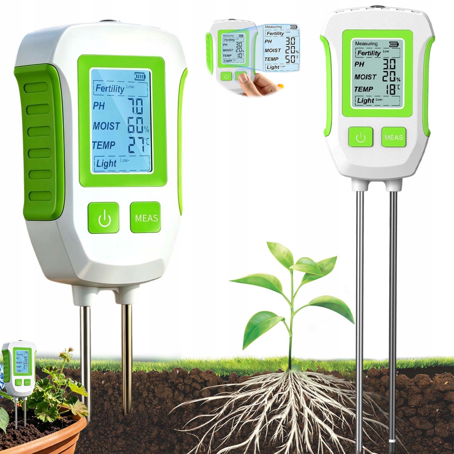 Kyseloměr Půdy Tester Zeminy Ph Měřič Teploty Vlhkost LCD