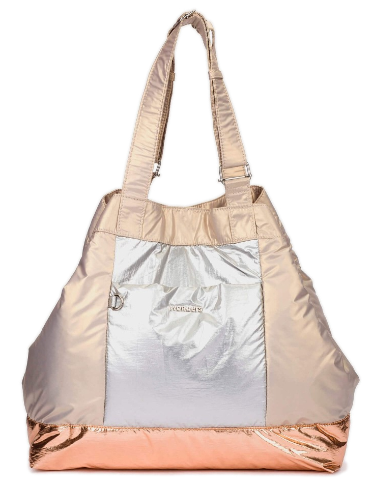 Velká Dámská Shopper Kabelka Přes Rameno Prostorná Metalická Zlatá Wonders