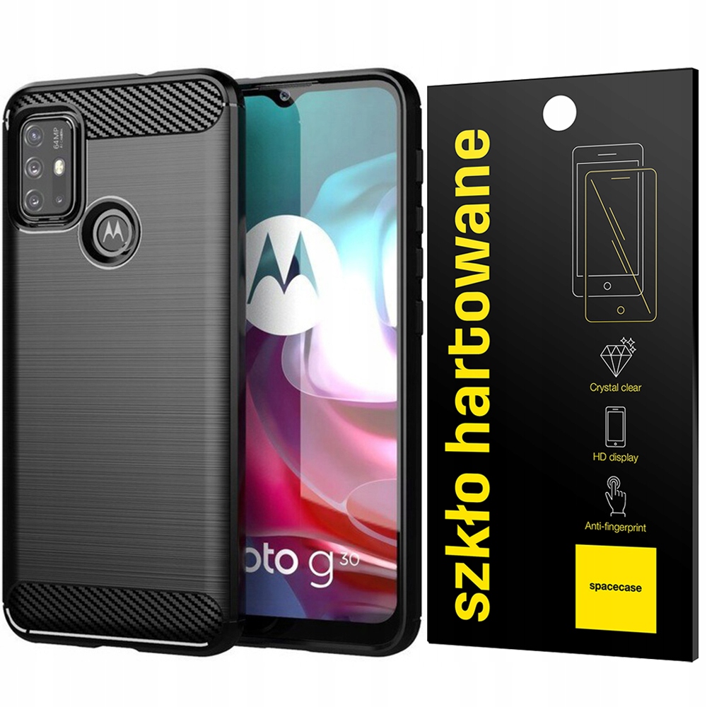 

Etui Pancerne Carbon Do Moto G30 Pełne Szkło