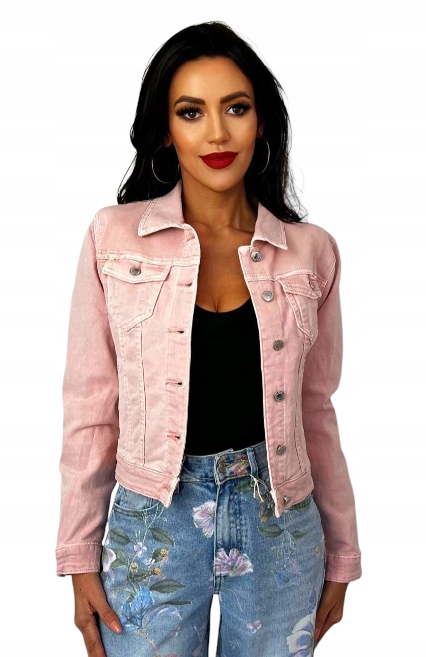 Klasická Módní Džínová Bunda Katana Pudrová Růžová