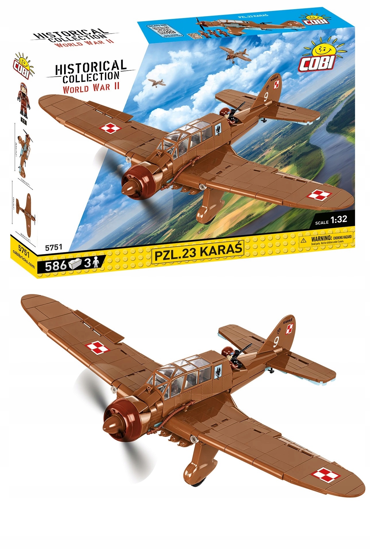 Cobi 5751 Samolot PZL.23 Karaś Hc WW2 586 El. Samolot Bombowy Z Klocków