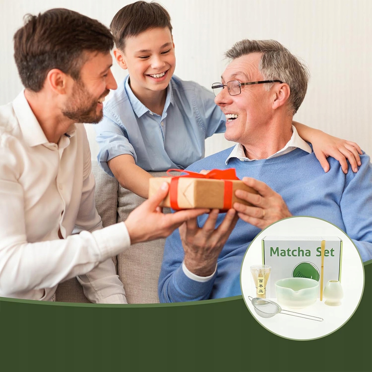 Matcha ruošimo rinkinys 5w1 su chasen šluotele ir chashaku šaukšteliu namų ritualui
