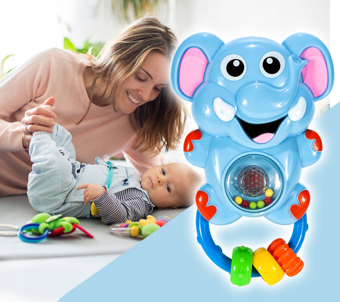 GRZECHOTKA SŁONIK ŚWIECĄCA GRYZAK INTERAKTYWNA ŚLICZNA DLA DZIECKA MALUCHA Materiał plastik