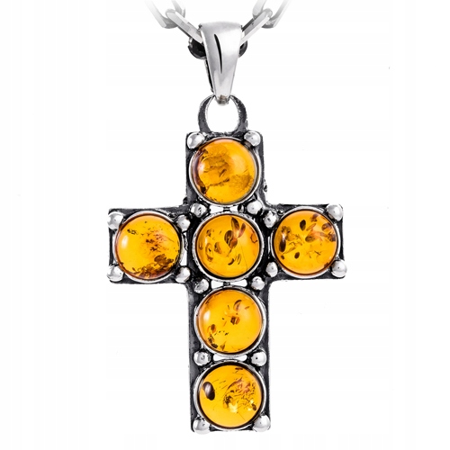 Stříbrný Křížek pánský přívěsek s Přírodním Baltským Jantarem Stříbro 925