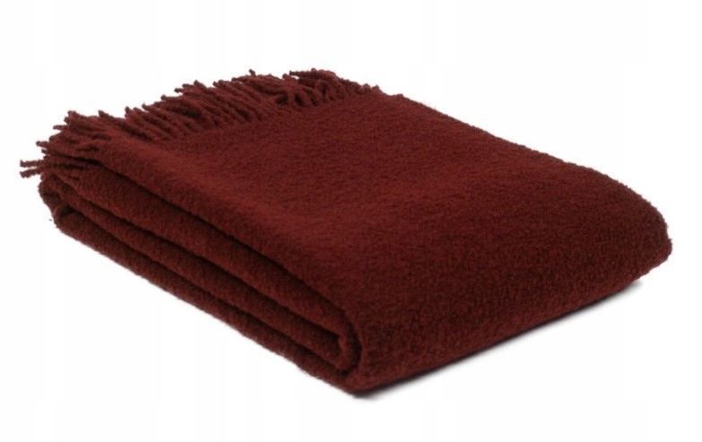 Vlněná deka Merynos Bukle 140x200 Bouclé s třásněmi Bordová| Kampol