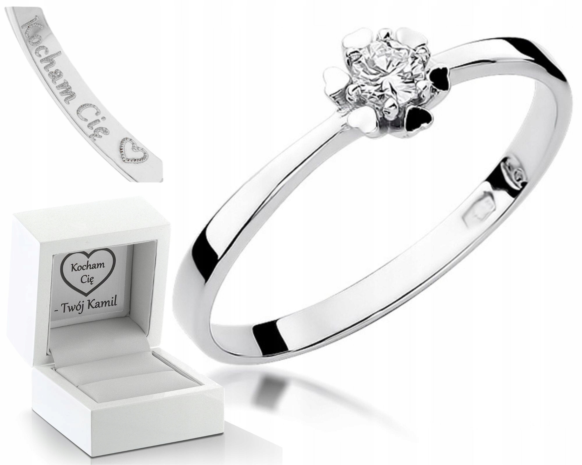 Prstýnek S Briliantem 0,10 Ct Bílé Zlato Gravírování Zlato